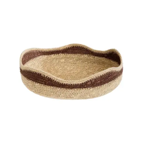 Un choix pratique pour l’extérieur：Corbeille bicolore à bord vague en osier naturel/brun grand modèle - 28 x 28 x 9 cm