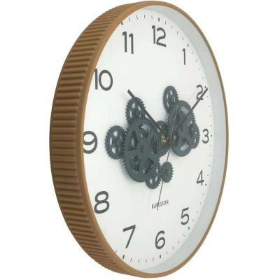Horloge murale ronde Open Gear (Jaune ocre et bleu foncé)