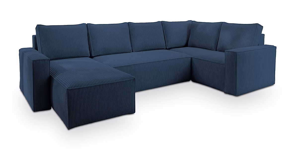 Canapé d'angle norena bleu en velours côtelé avec fonction de couchage – Réf. DIWKMVUWO2779488525