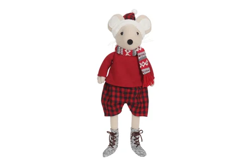 Pour vos besoins extérieurs：Figurine décorative souris avec pull rouge coloris multicolore en polyester - 19 x 10 x 48 cm