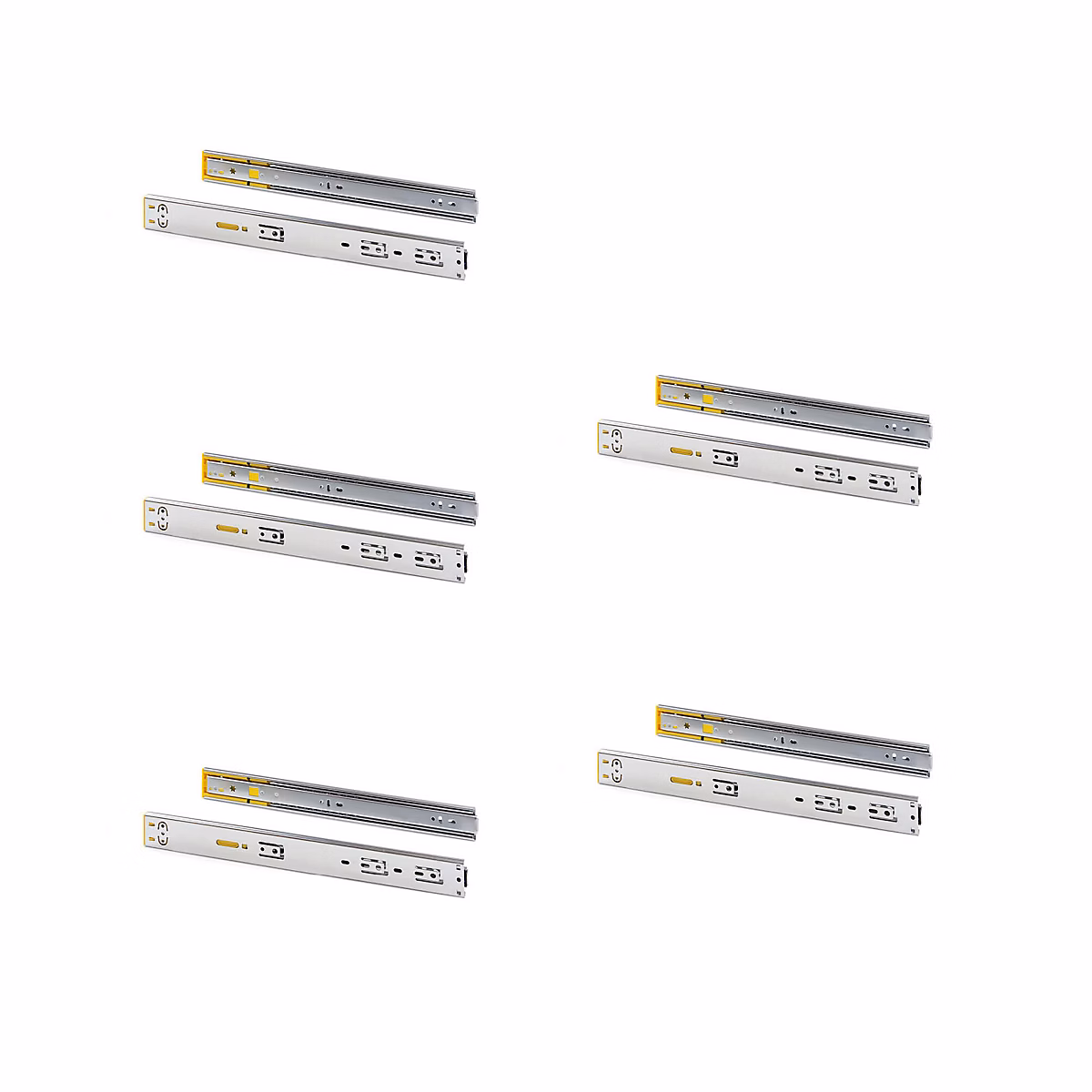 Emuca Lot de 5 jeux de coulisses pour tiroirs – roulement à billes, hauteur 45mm, profondeur 550mm, à sortie totale, avec push