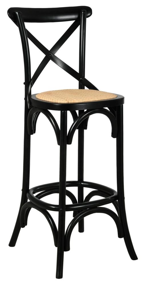 Tabouret de bar bois et rotin Bistrot chic (Bouleau laqué noir)