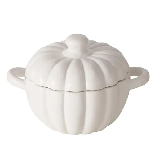 Parfait pour le jardin:Plat à four blanc en céramique forme potiron Tramo - Ø 14,5 x 12,5 cm