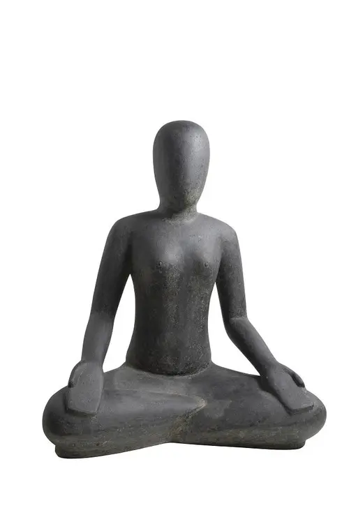 Extérieur moderne：Décoration pour jardin aquatique relax coloris noir en pierre reconstituée figurine yoga SEDA Méditation - 60 cm