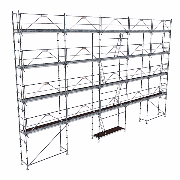Echafaudage fixe de façade 160m² – Plancher Alu / bois | Structure Acier | Garde | corps Monoblocs | R200GCM | 160 | SPP/AB