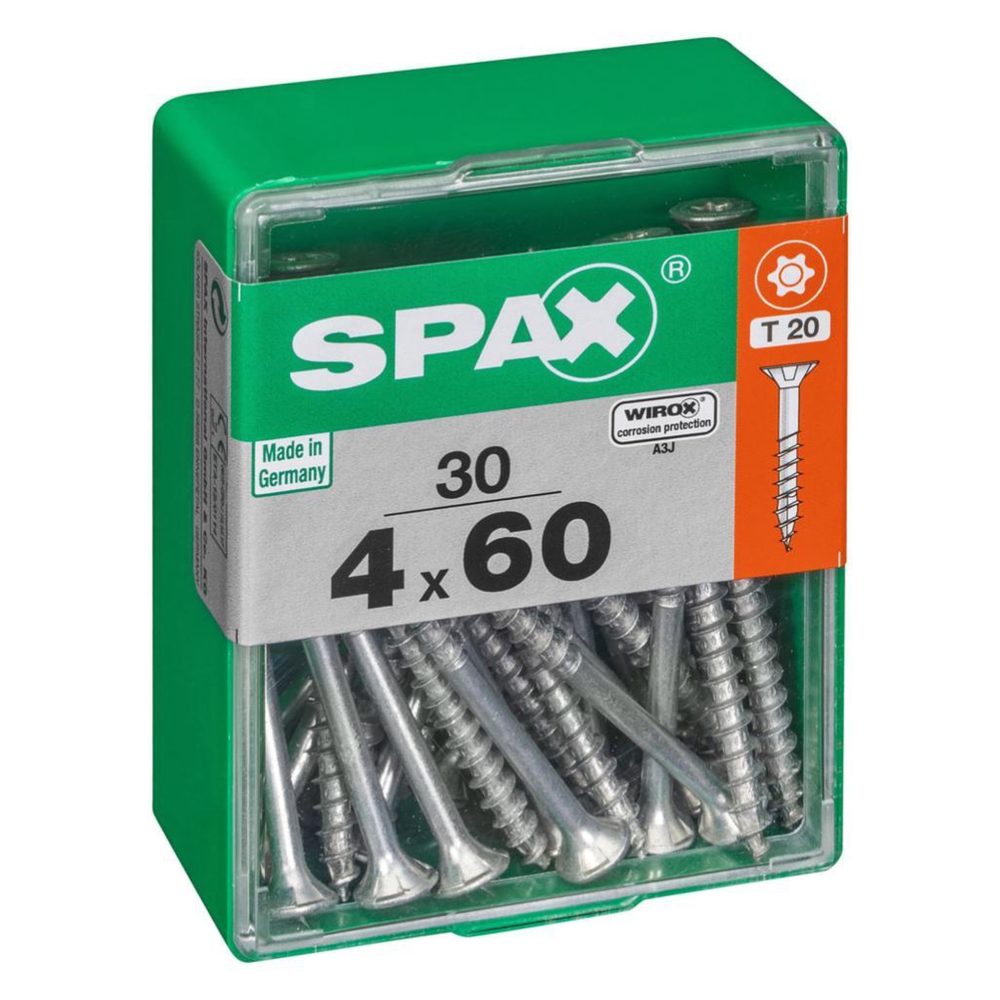 CENTRALE BRICO Lot de 30 vis acier tête autofraisée plate SPAX, Diam.4 mm x L.60 mm