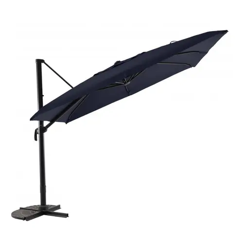 Jardin confort：Parasol déporté carré en toile coloris bleu - 300 x 300 cm