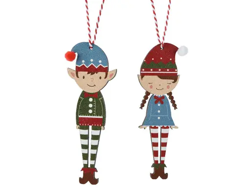 Extérieur fonctionnel:Figurine lutin en bois rouge, vert, bleu à suspendre - 4,5 x 0,5 x 13 cm