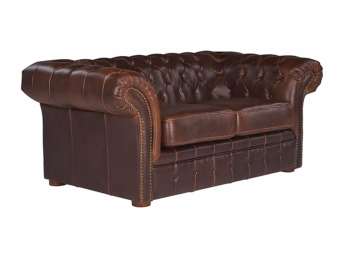 Canapé 2 places chesterfield CLOTAIRE 100% cuir vieilli – Réf. FYNFFCXXV2742061260