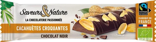 Pratique au jardin：Barre chocolat noir incrustée cacahuètes sel bio Saveur et Nature - 30 g