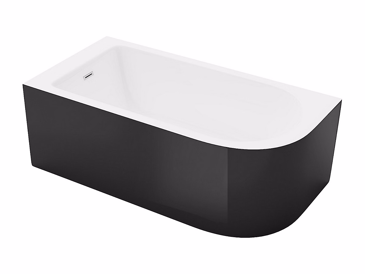 Baignoire d'angle – 170 × 75 × 58 cm, Noir brillant, Angle gauche, 240 L, ANIKA
