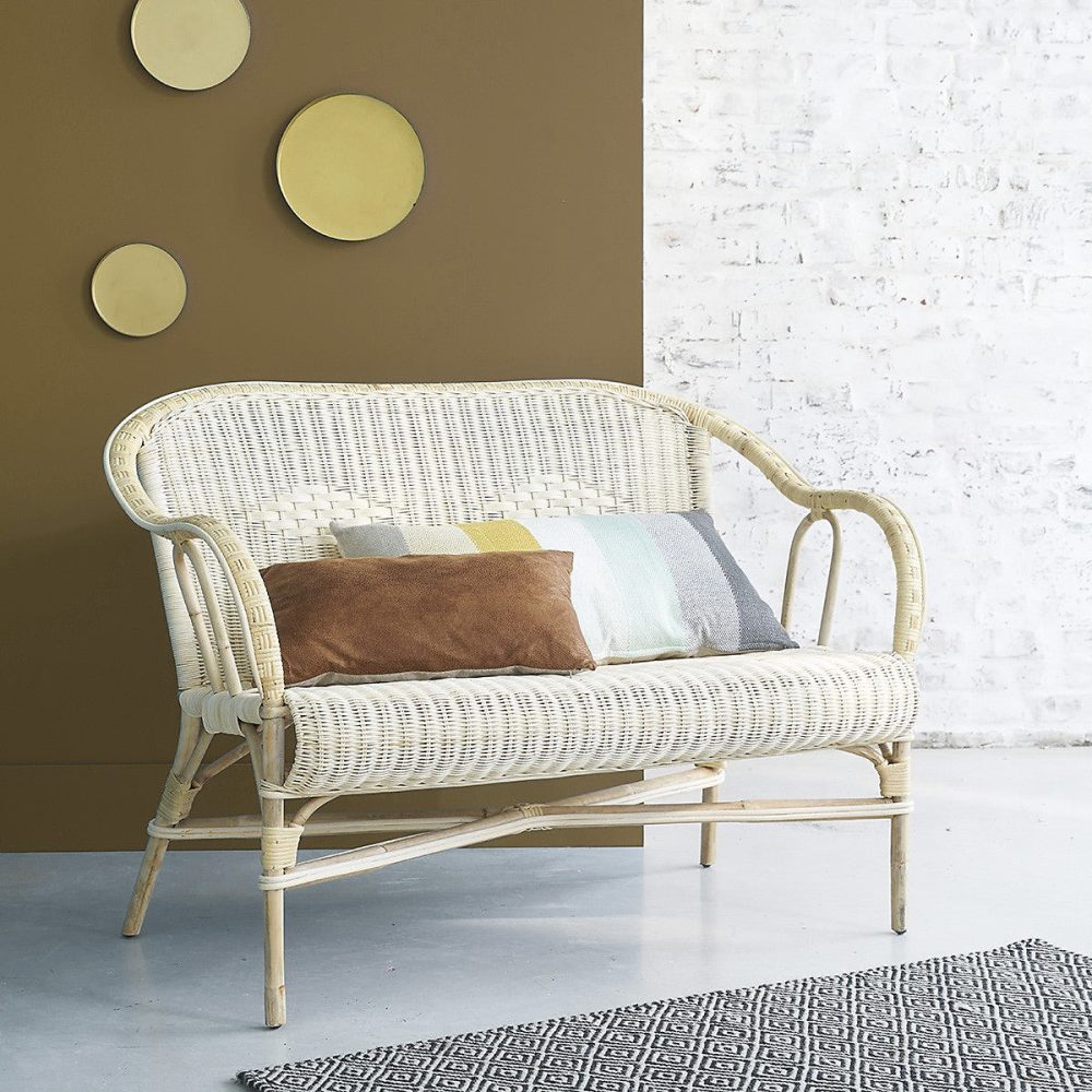Canapé – Banquette en rotin naturel vintage