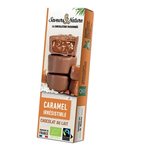 Pour vivre dehors:Bouchées bio chocolat au lait caramel et éclats Saveur et nature - 45 g