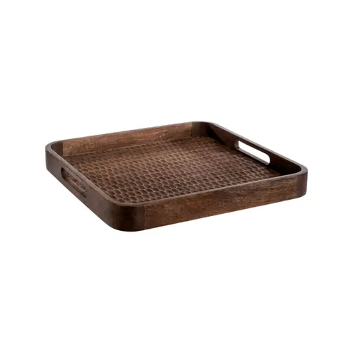 Solution nature:Plateau carré en bois de manguier effet martelé noisette - 34,5 x 34,5 x 4 cm