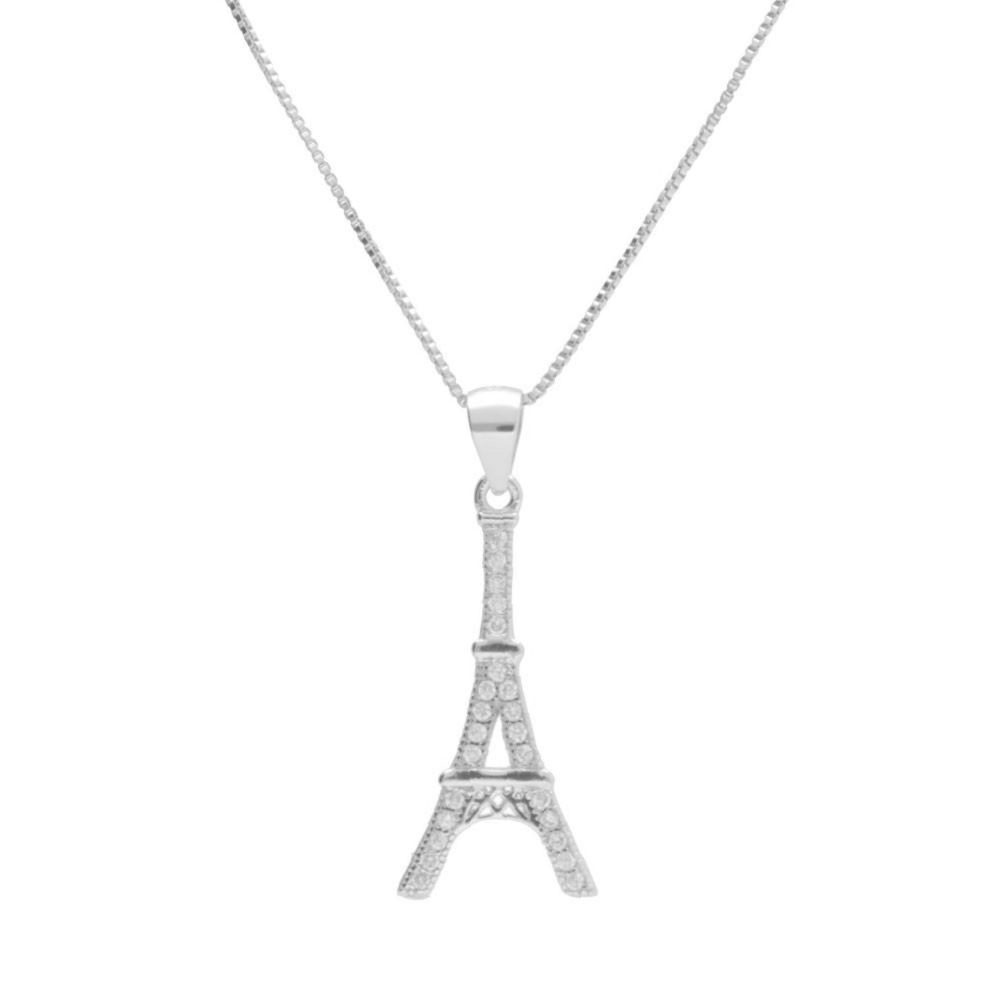 L'ATELIER D'AZUR Collier Argent 925/000 Rhodié - Tour Eiffel Pavée de Zirconiums