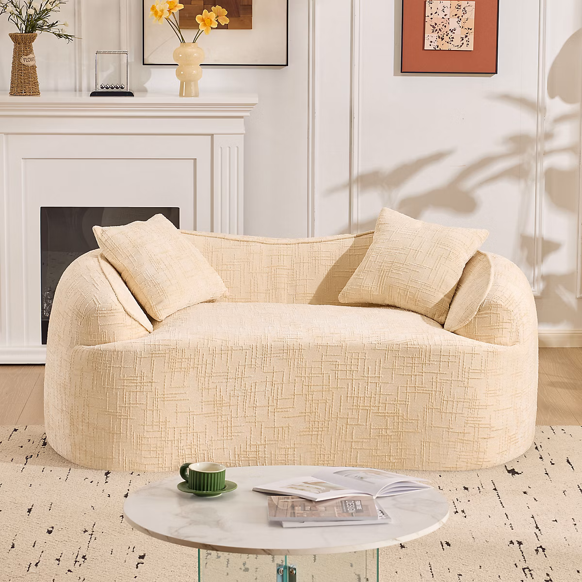 Canapé 2 Places – Accoudoirs et Coussins en Mousse Haute Densité | Revêtement en Chenille pour Petits Espaces | 170 × 87 × 65 cm | Beige