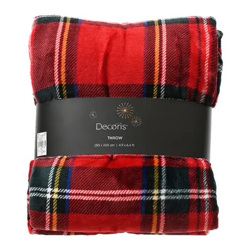 Essentiel pratique:Plaid rouge en polyester Tartan - 150 x 200 cm
