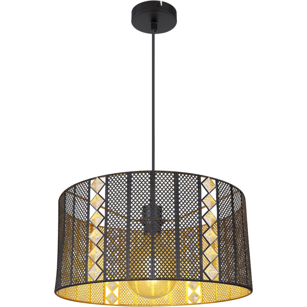 Globo Abini Suspension cylindrique 42 cm, noir mat, 1 ampoule E27