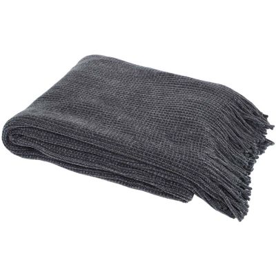 Plaid chenille en polyester avec franges 120 x 150 cm (Gris)