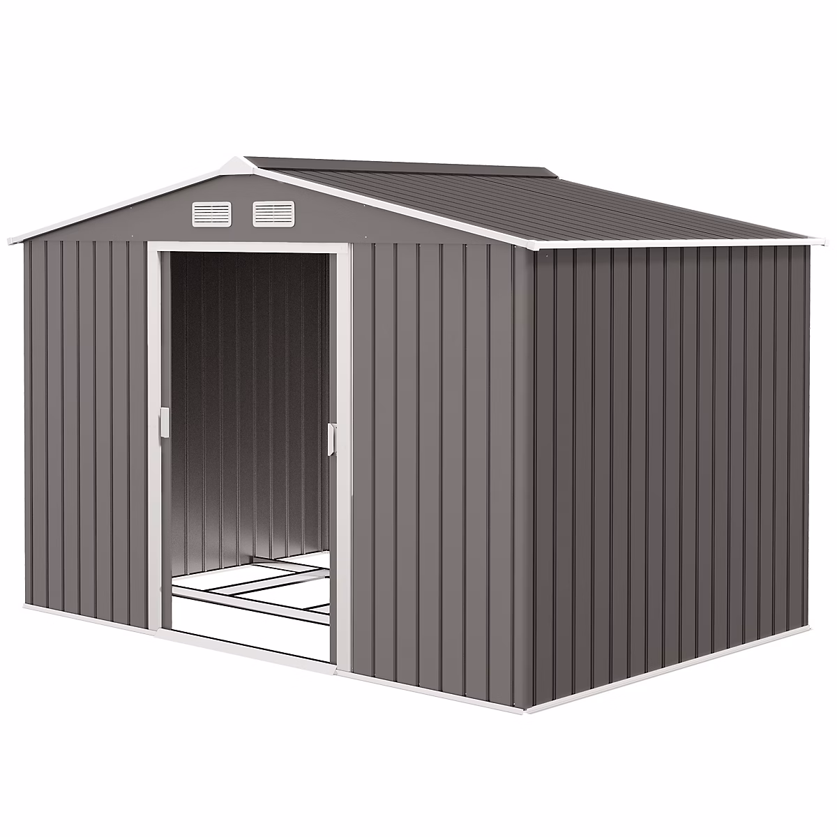 Abri de jardin – cabanon double porte coulissante, fondation incluse, 277L x 191l x 192H cm, tôle d'acier ondulée