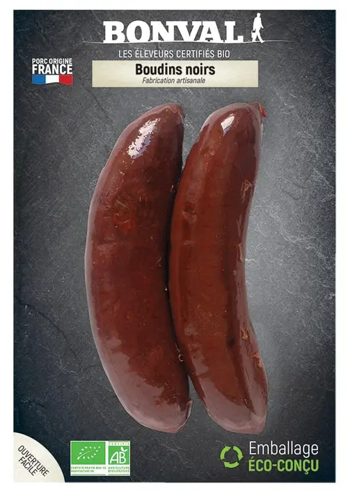 Une idée maline pour l’extérieur：Boudins noirs bio Bonval x 2 – 200 g