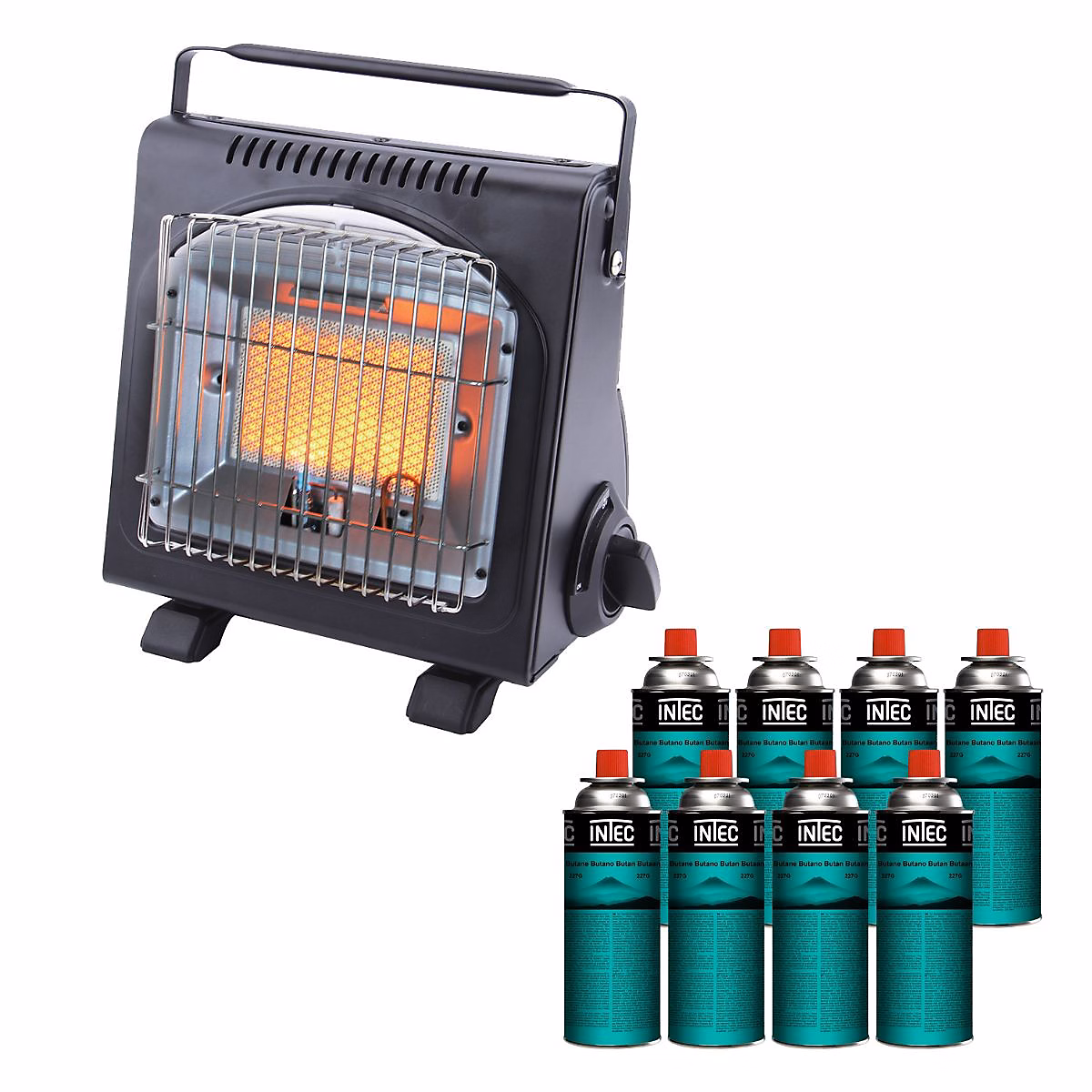 Chauffage à gaz portable 1700W Céramique + 8 Cartouches gaz Allumage Piezo Thermocouple ODS Camping Pêche INTEC – Réf. CSQSIROSV8613131446