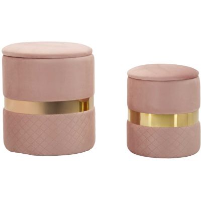Pouf avec rangement intégré Sheffild (Lot de 2) (Rose et doré)