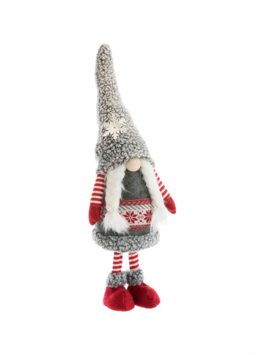 Jardin malin：Gnome debout garçon en tissu avec bonnet à petit flocon blanc - 18 x 13 x 61 cm