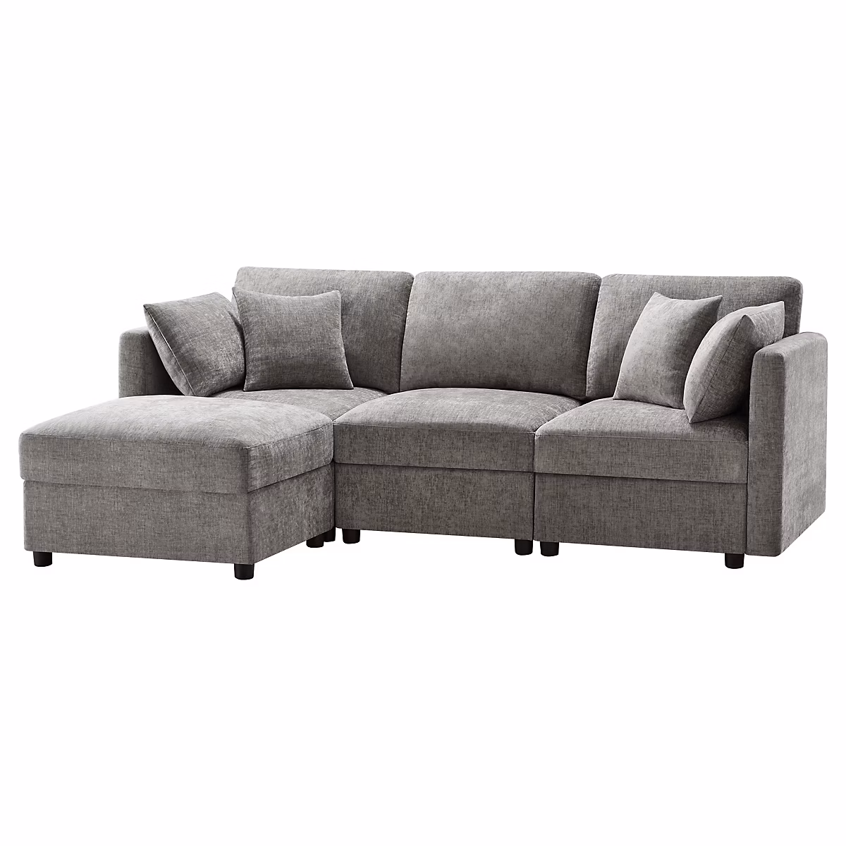 Canapé Modulaire 4-en-1 – 3 Places Convertible, Pouf, Accoudoirs Réglables, Gris