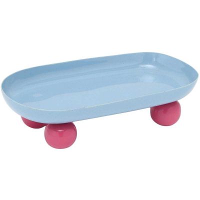 Plateau ovale en métal Double Funky (Bleu clair et rose fuschia)