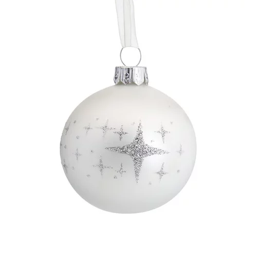 Essentiel pour le jardin:Boule en verre blanc d'hiver pourtour étoiles - Ø 6 cm