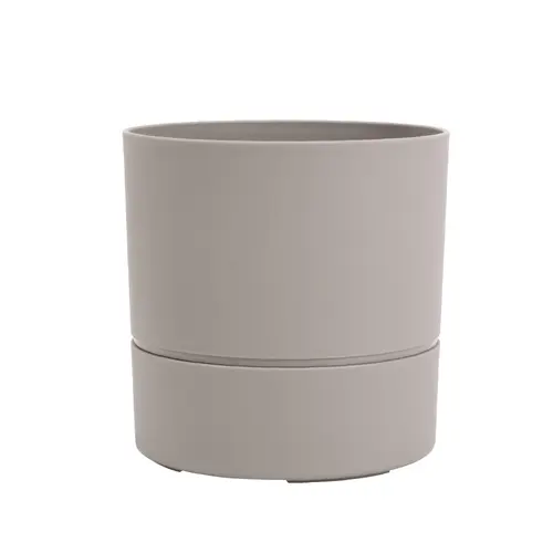 Jardin au naturel：Pot rond en plastique à réserve d'eau coloris grège Poetic Aquaduo - Ø 19,3 x H 19,3 cm