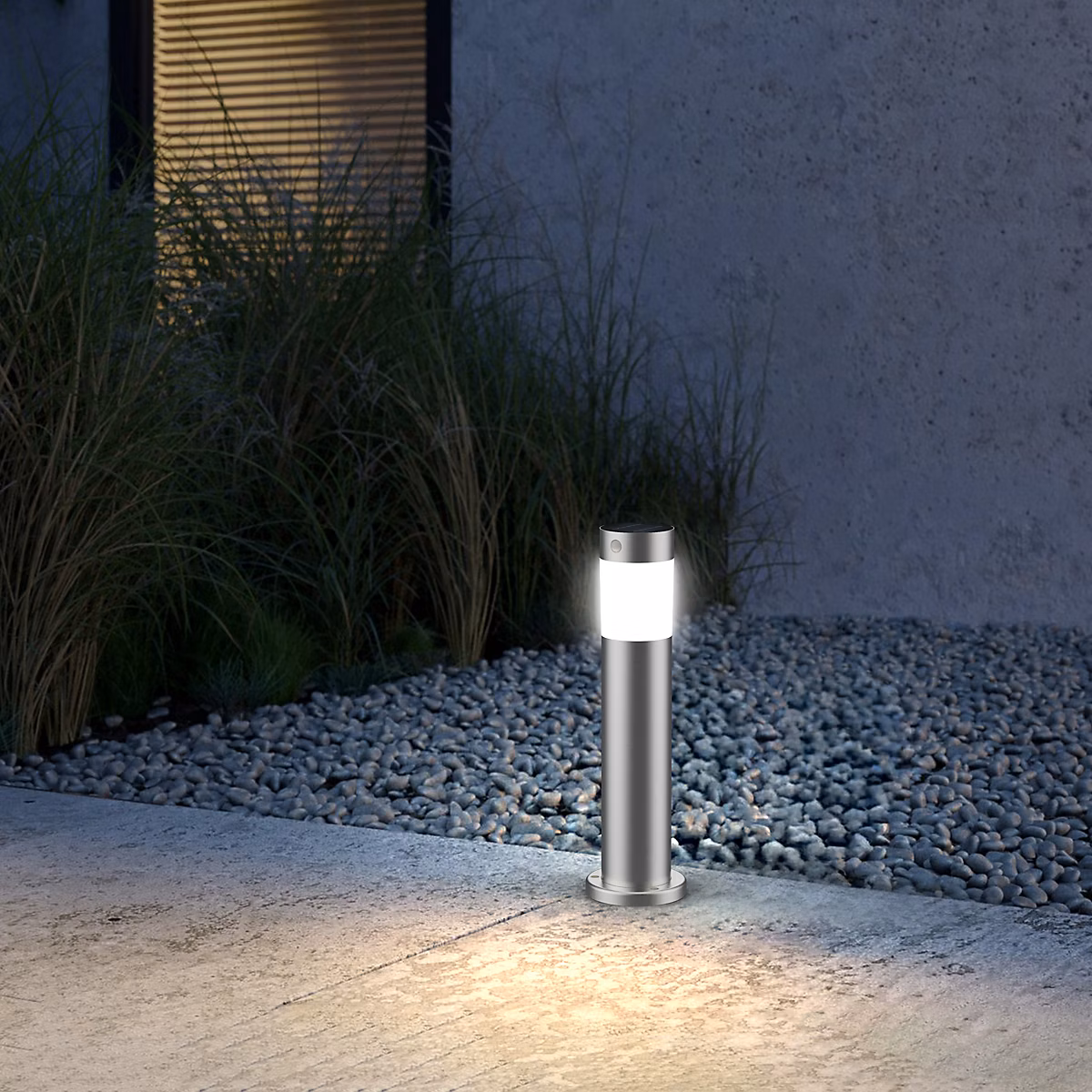 Luminaire et éclairage extérieur – Borne extérieure solaire inox avec détecteur de mouvement H.40 cm IP44 Hollis
