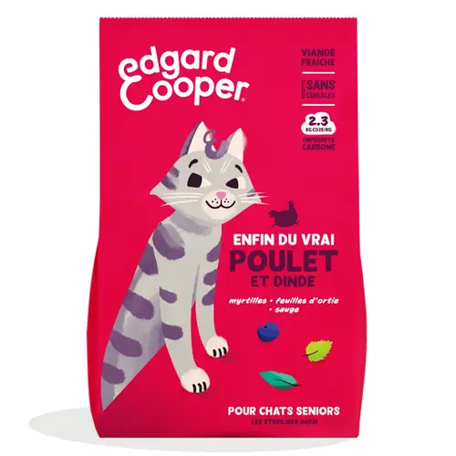 Mieux dehors:Croquettes pour chat senior au poulet et à la dinde sans céréales Edgard & Cooper - 2 kg
