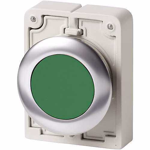 Bouton-poussoir plat rond chromé M30C-FD-G 30 mm vert – 1 pièce