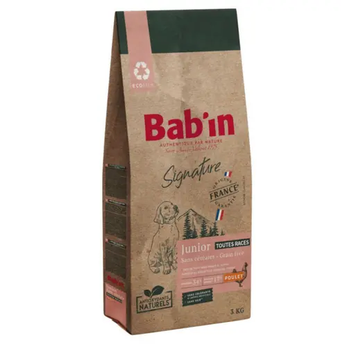 Extérieur malin：Croquettes pour chien junior au poulet sans céréales Bab'in Signature - 3 kg