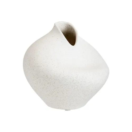 Conçu pour le jardin：Vase blanc en grès décor organic grand modèle - 15,5 x 14,5 x 15 cm