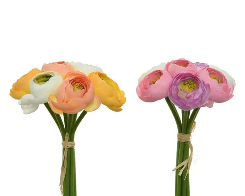 Extérieur pratique:Bouquet de fleurs artificielles renoncules multicolores - Ø 14 x H 19 cm