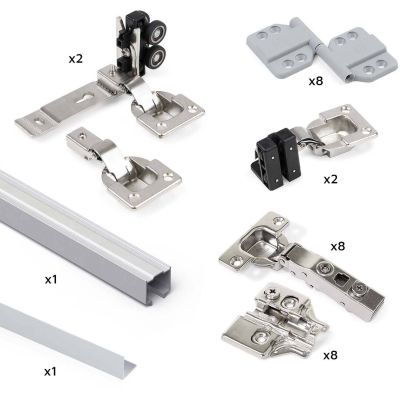 Kit de quincaillerie pour 2 portes coulissantes pliantes et armoire à fermeture souple Twofold