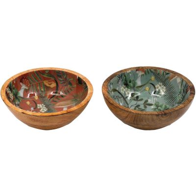 Saladier en manguier et émail Champignons (Lot de 2) (17.5 x 6.5 cm)