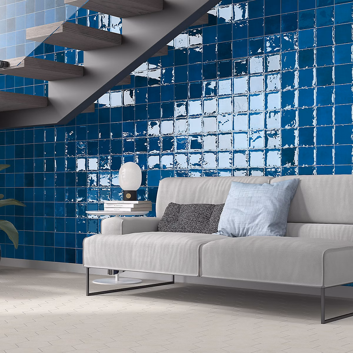 Carrelage mur intérieur/exterieur. Grès cérame Zellige Bleu 12 × 12 cm x ép 8 – 3 mm