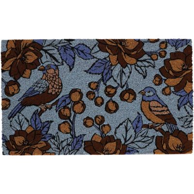 Paillasson en fibres de coco Flowers and bird (Bleu)