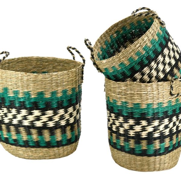 Cache-pots en jonc naturel et teinté (Lot de 3)