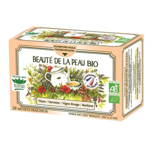 Côté jardin：Tisane beauté de la peau bio en boite de 32 g