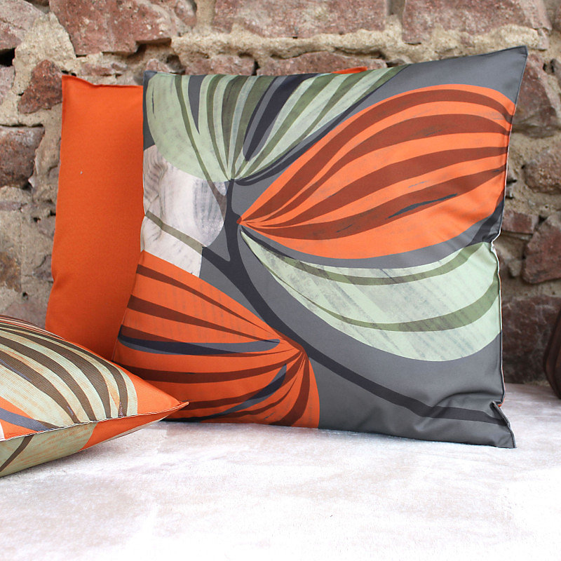 Coussin outdoor imprimé déhoussable – 60 × 60 cm, Polyester, Motif feuillage, 60 × 60cm, Terre cuite
