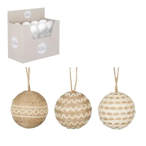 Jardin adapté:Boule décorative beige à motif blanc - Ø 8 cm