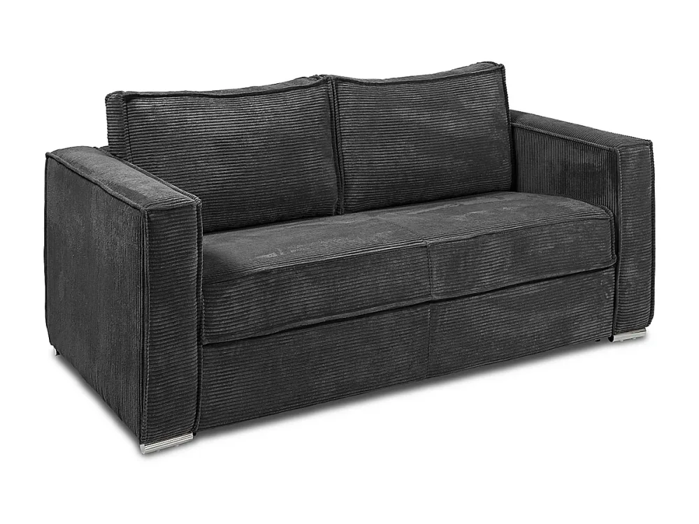 Canapé 4 places convertible express en velours côtelé gris anthracite – Couchage à lattes larges 160 cm, Matelas 18 cm LORETO