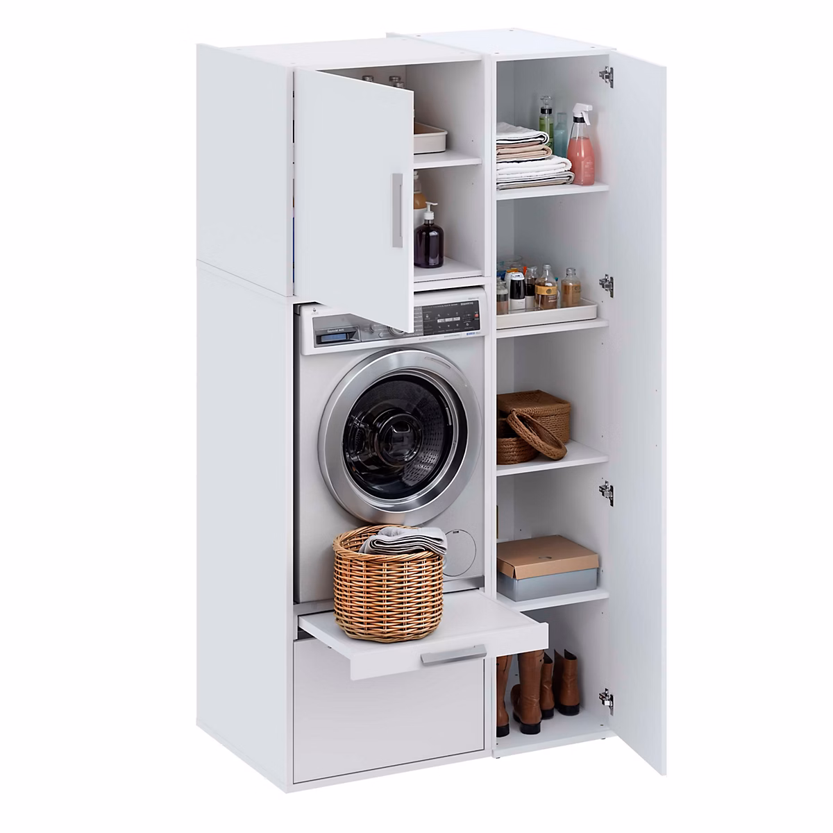 Ensemble meuble armoire pour machine à laver T | BATH 110 – 7 × 208cm blanc ép. 22 mm