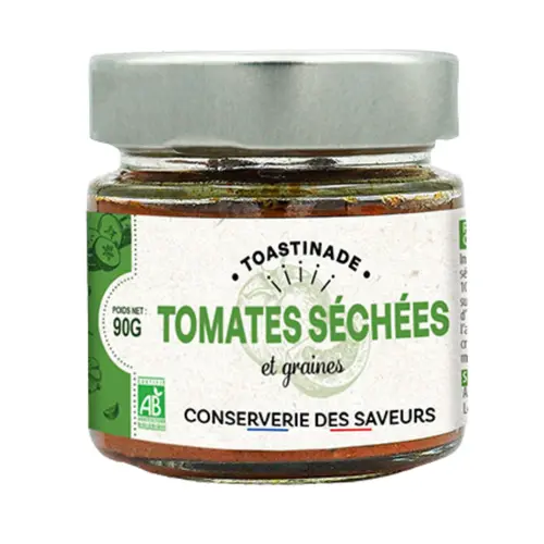 Une sélection pensée pour l’extérieur：Toastinade bio de tomates séchées et graines Conserverie Saveurs - 90 g