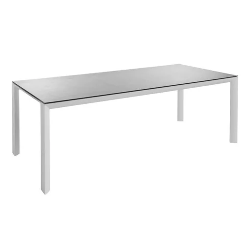 Pour transformer vos extérieurs:Table en aluminium blanc mat et verre céramique gris clair Adenium - 220 x 100 x 76 cm